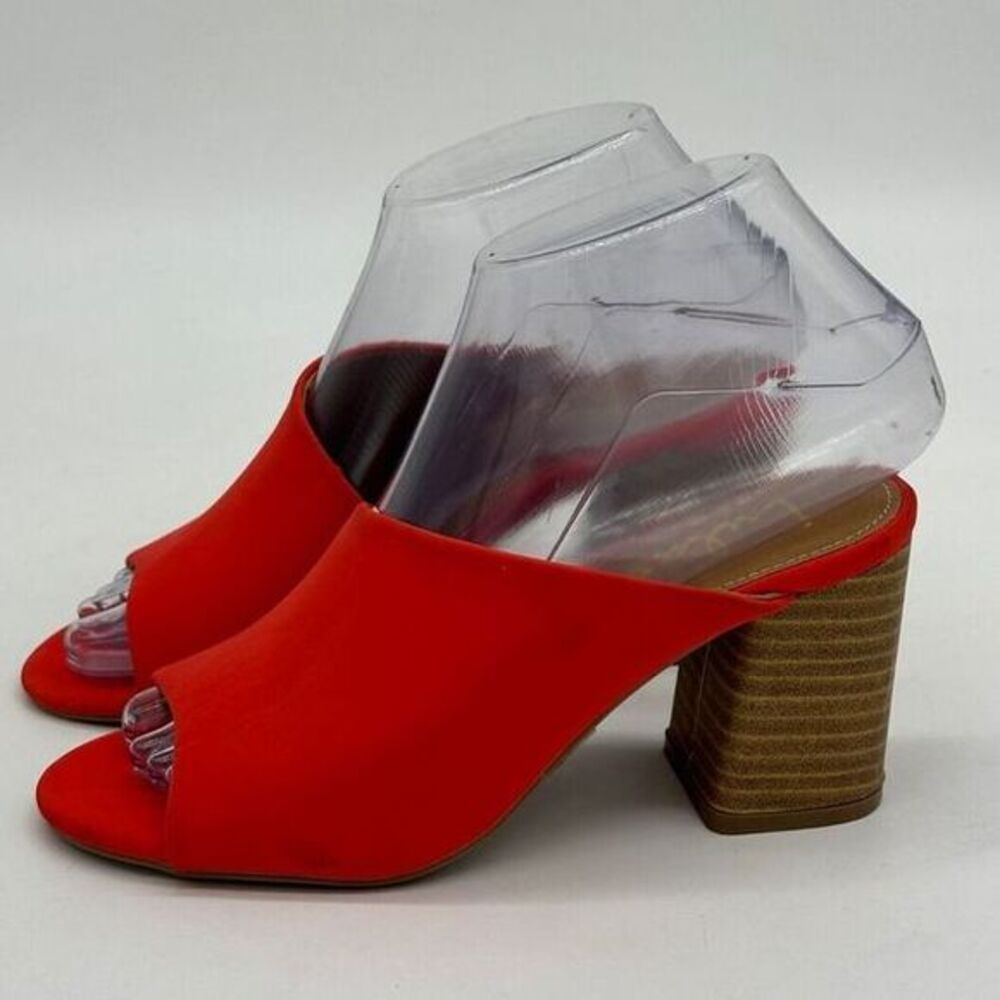 Lulus Heels Womens 5.5 Red Peep Toe Mules Blocked Slip‎ On Comfort Ladies NEW